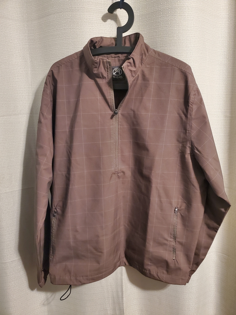AHEAD Men's Brown Grid Pattern Half-Zip Windbreaker